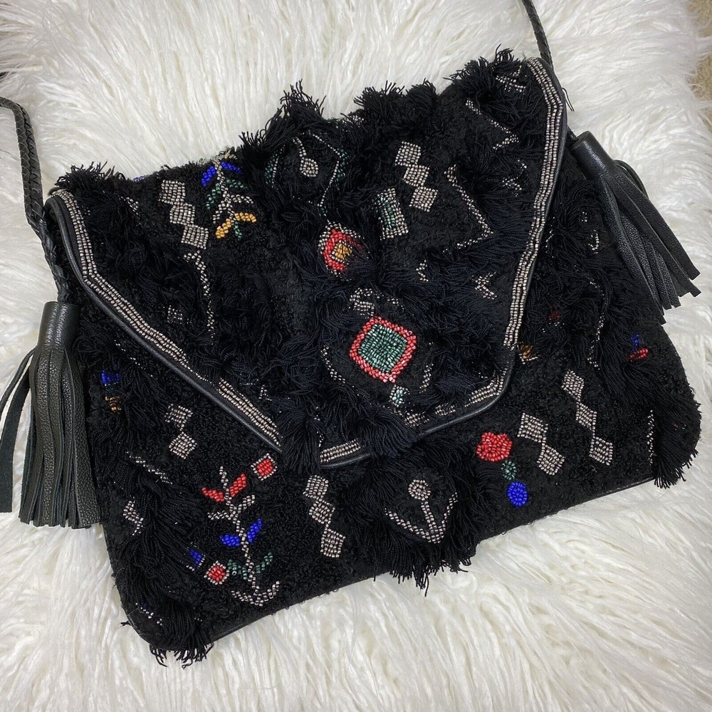 Anthropologie Ibban Black Cotton Cross Body Boho Bag Great Condition
